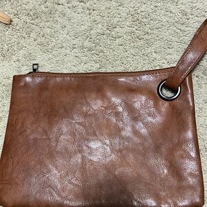 Brown Leather Wristlet Clutch